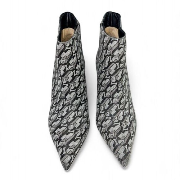 NWOT JIMMY CHOO Marinda 65 Black & Silver Monogram 'JC" Logo Booties Siz… - Picture 5 of 12